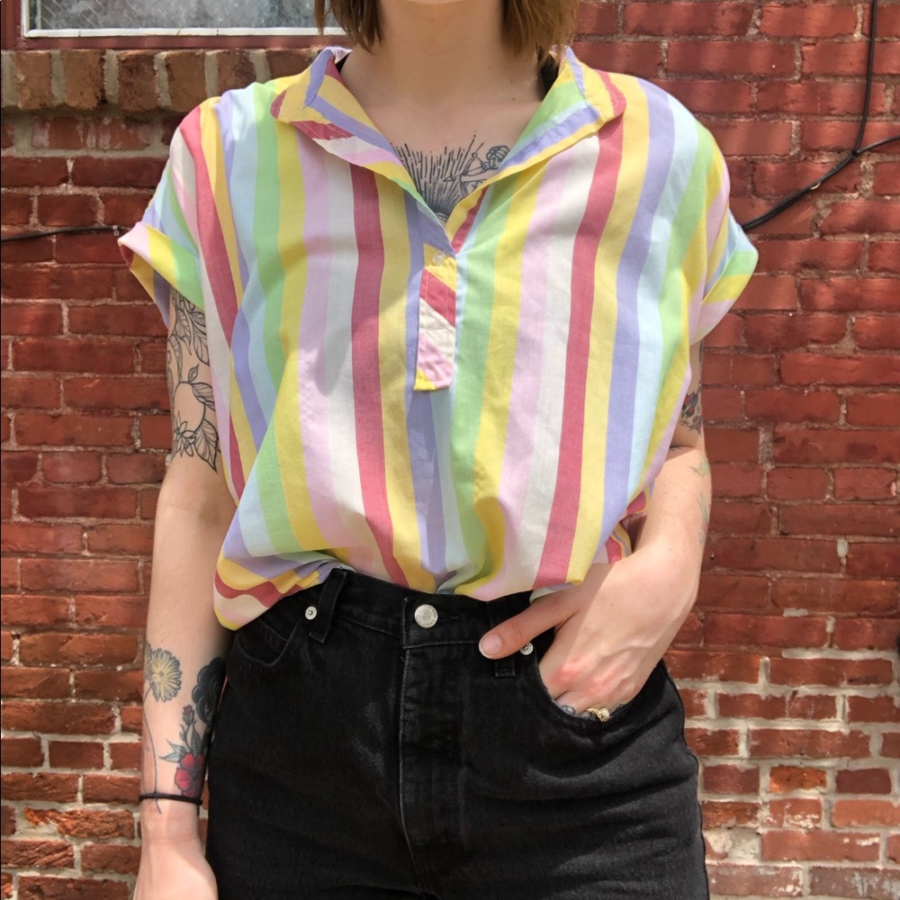 Vintage Rainbow Striped Blouse